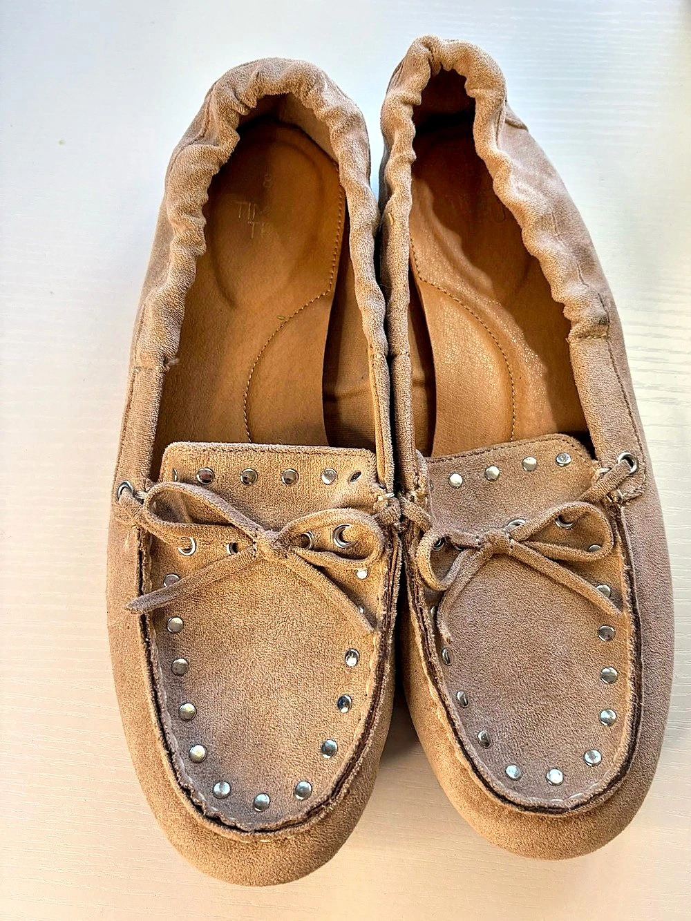 Studded Suede Moccasins Brown US 8